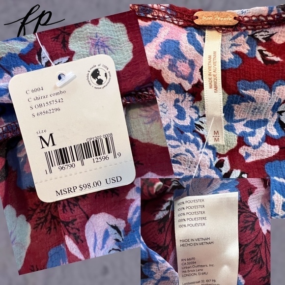 FREE PEOPLE NWT Maybel Tie Front Long Bell Sleeve Semi-Sheer Ruffle Blouse/Md - Picture 15 of 16